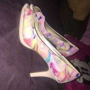 Pink floral print heels